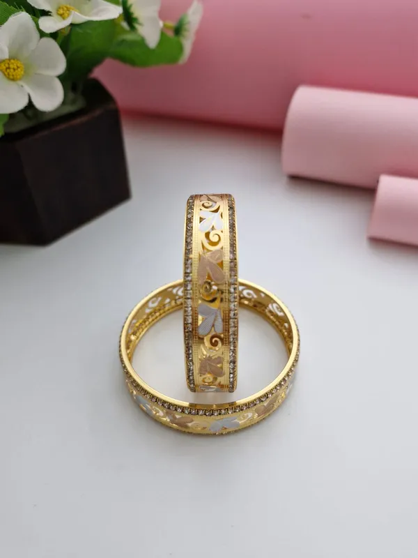 18K_Gold_Plated_Tri-Color_Heart_Filigree_CZ_Stone_Bangles_(1_Pair_-_Set_of_2_for_Both_Hands)
