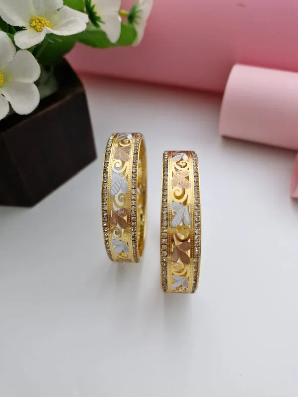 18K_Gold_Plated_Tri-Color_Heart_Filigree_CZ_Stone_Bangles_(1_Pair_-_Set_of_2_for_Both_Hands)