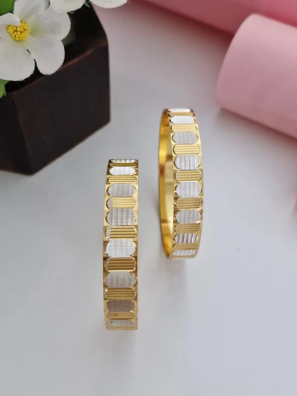 18K_Gold_Plated_Two-Tone_Laser_Cut_Flat_Kada_Bangles_(1_Pair_-_Set_of_2_for_Both_Hands)_|_Gold_&_Silver_Rhodium_Polish_Daily_Wear_Bangle_Set