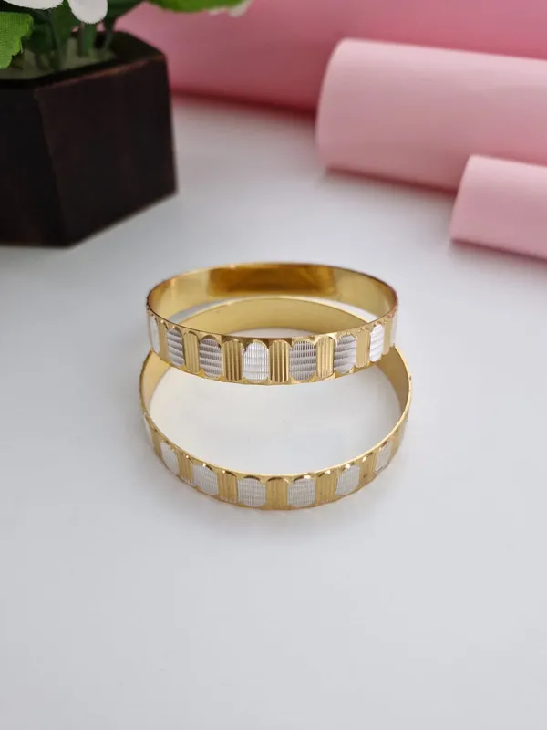 18K_Gold_Plated_Two-Tone_Laser_Cut_Flat_Kada_Bangles_(1_Pair_-_Set_of_2_for_Both_Hands)_|_Gold_&_Silver_Rhodium_Polish_Daily_Wear_Bangle_Set