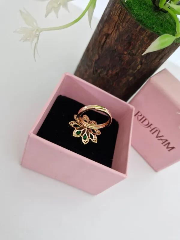 18K_Rose_Gold_Plated_Emerald_Green_&_CZ_Floral_Statement_Ring