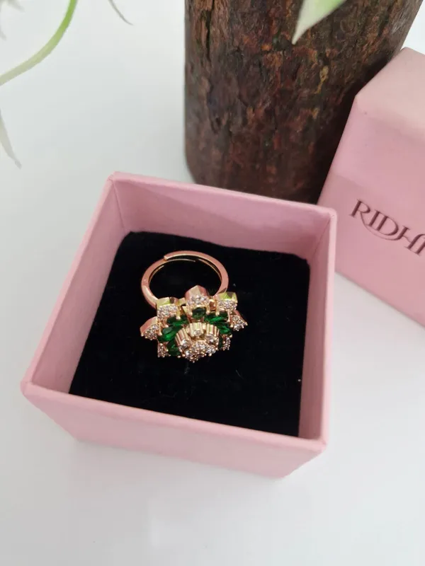 18K_Rose_Gold_Plated_Emerald_Green_&_CZ_Floral_Statement_Ring