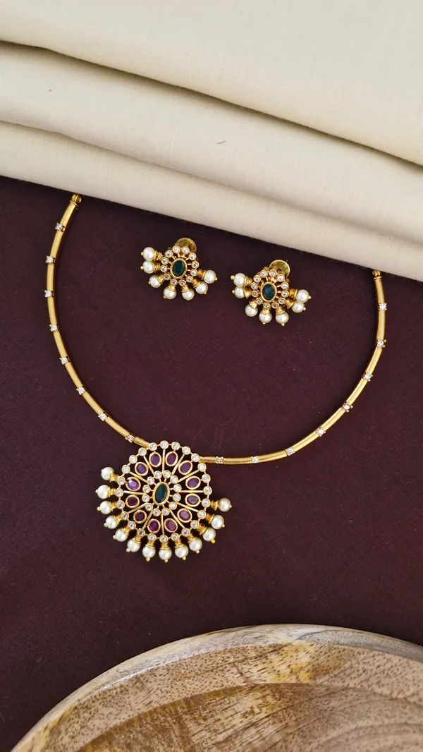 Golden_Antique_Moti_Work_Necklace_with_Earrings_Set_For_Women