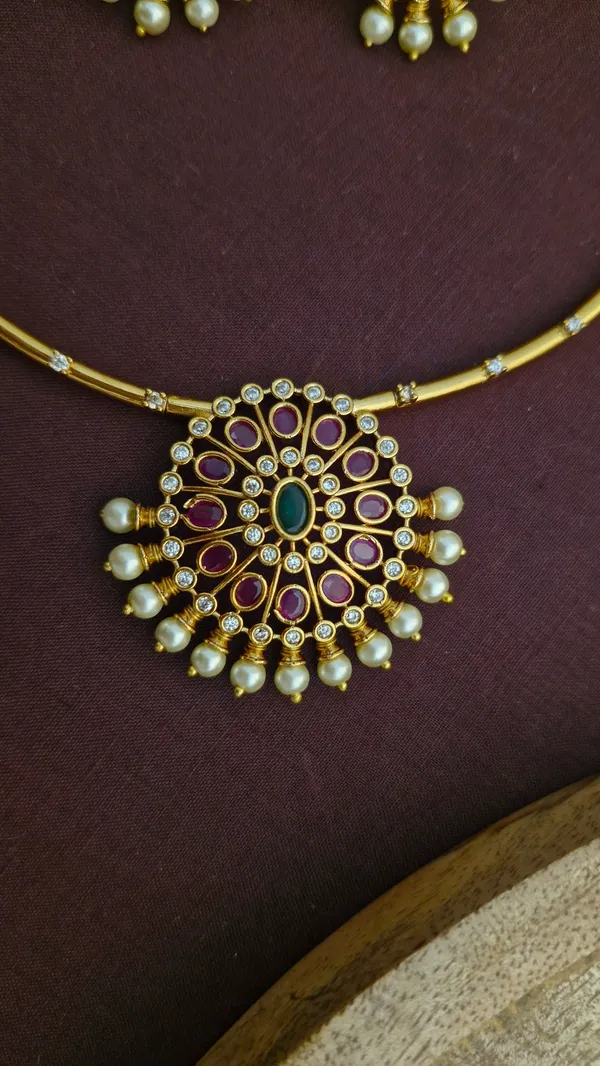Golden_Antique_Moti_Work_Necklace_with_Earrings_Set_For_Women
