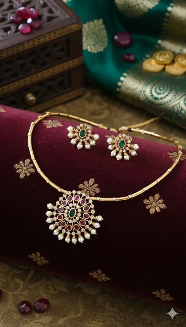 Golden_Antique_Moti_Work_Necklace_with_Earrings_Set_For_Women
