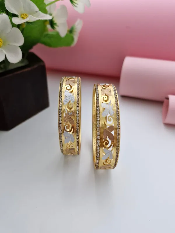 18K_Gold_Plated_Tri-Color_Heart_Filigree_CZ_Stone_Bangles_(1_Pair_-_Set_of_2_for_Both_Hands)