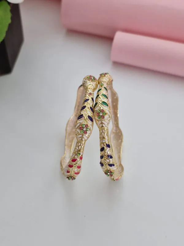 18K_Gold_Plated_Hand-Painted_Meenakari_Wavy_Floral_Stone_Bangles_(1_Pair_-_Set_of_2_for_Both_Hands)