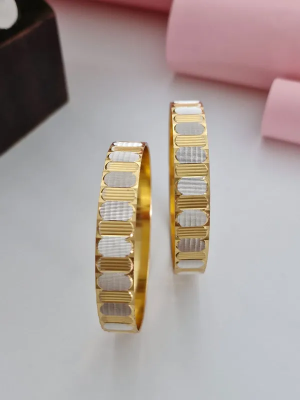 18K_Gold_Plated_Two-Tone_Laser_Cut_Flat_Kada_Bangles_(1_Pair_-_Set_of_2_for_Both_Hands)_|_Gold_&_Silver_Rhodium_Polish_Daily_Wear_Bangle_Set