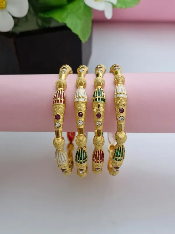 18K_Gold_Plated_Royal_Enamel_Work_&_CZ_Stone_Designer_Kangan_|_Set_of_2_(1_Pair_Set_for_Both_Hands)