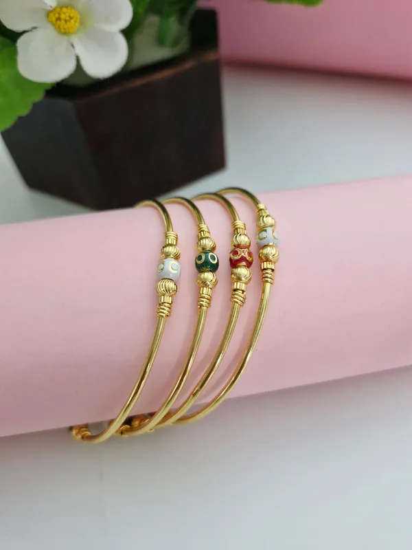 18K_Gold_Plated_Meenakari_Bead_Sleek_Daily_Wear_Bangles_|_Set_of_2_(1_Pair_Set_for_Both_Hands)