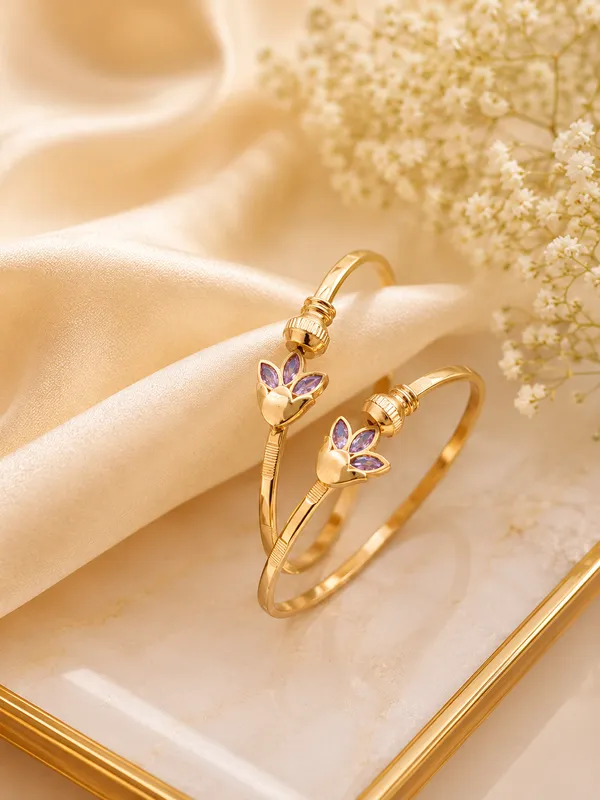 Royal_Tulip_Bud_Gold-Plated_Open-Front_Kada_Bangles_(Pair)