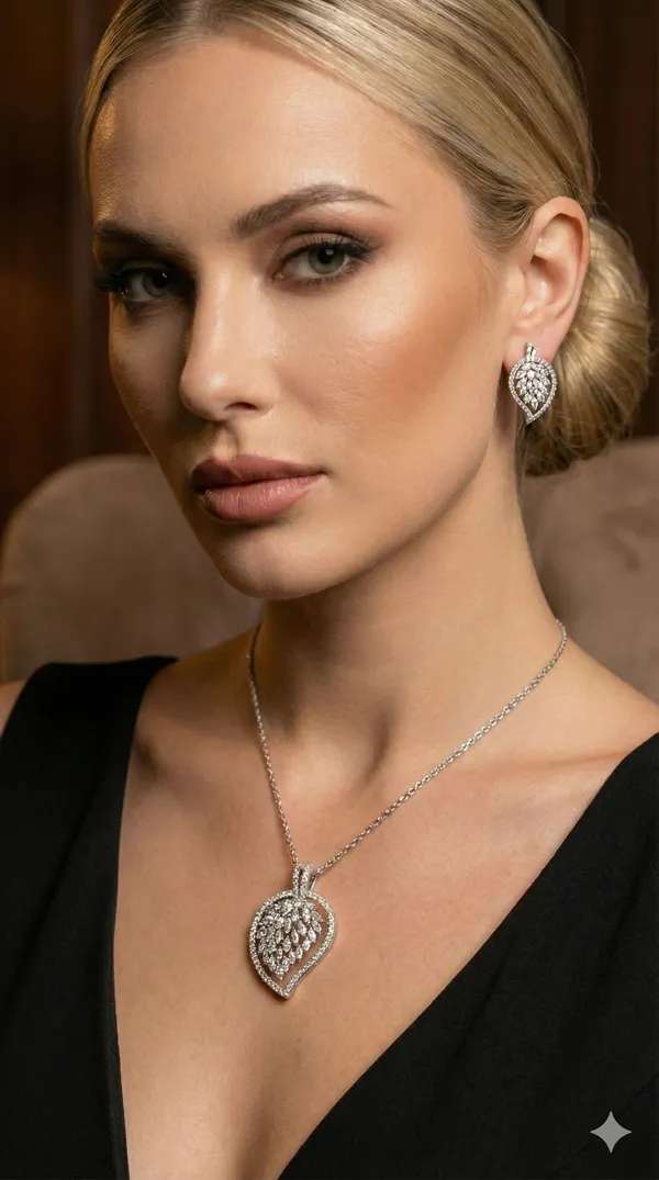 Diamond_Pan_Shape_Pendant_Set_SILVER