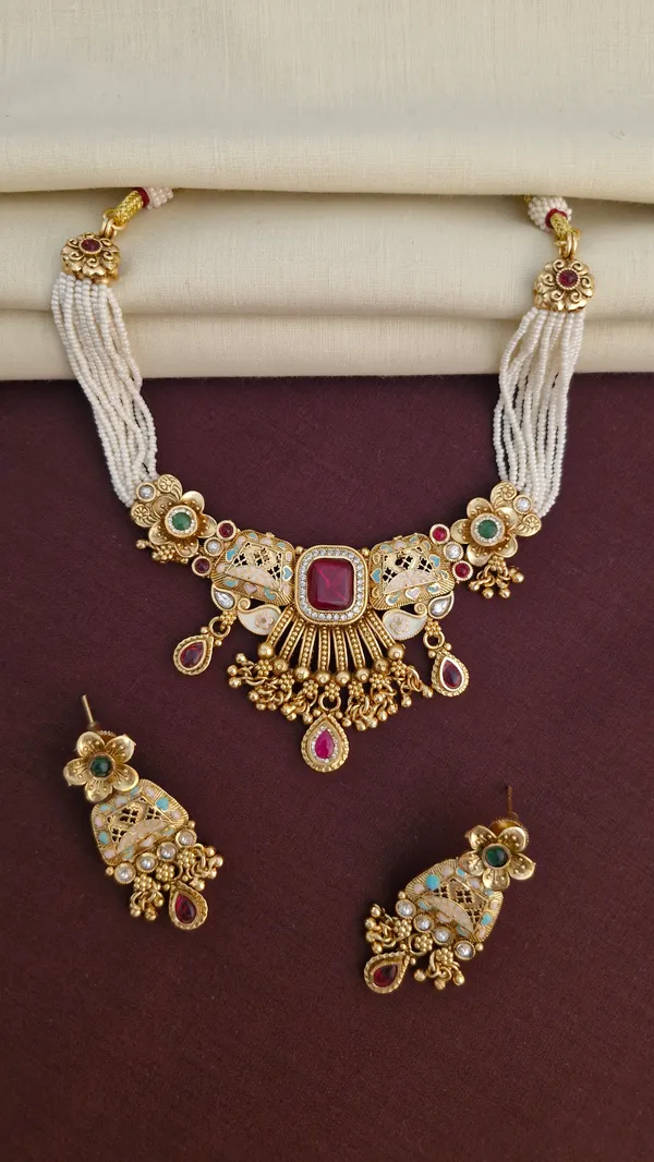 Gold_Moti_Layerd_Necklace_Earrings_Set_For_Women