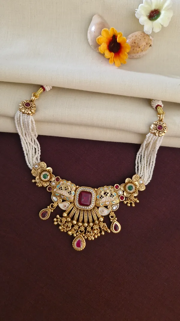 Gold_Moti_Layerd_Necklace_Earrings_Set_For_Women