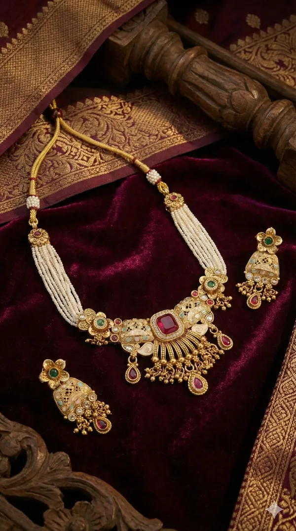 Gold_Moti_Layerd_Necklace_Earrings_Set_For_Women
