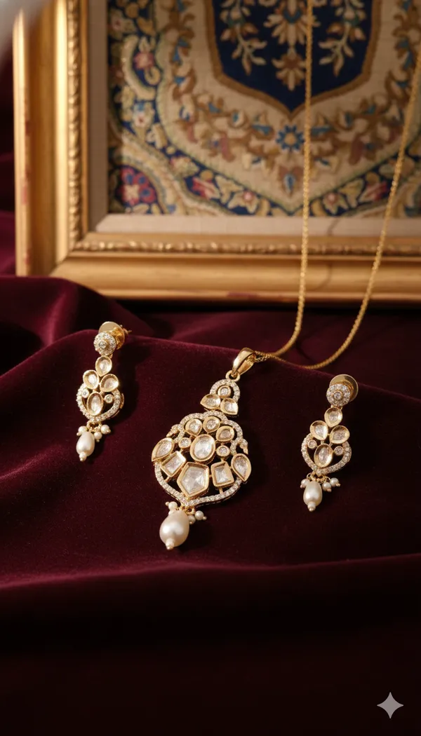 Gold_Stone_Studded_Pendant_Earrings_Set_For_Women