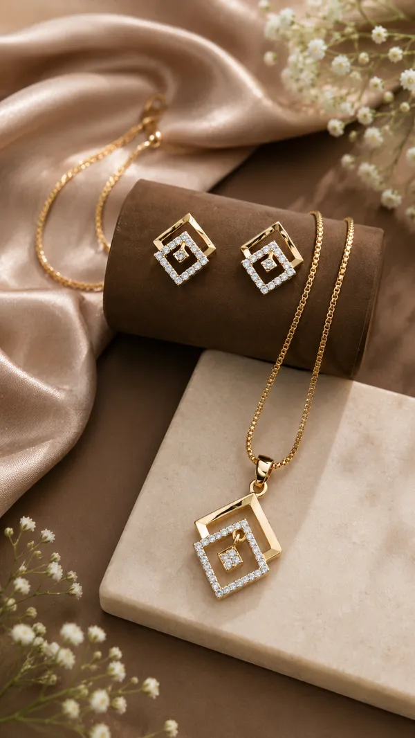 Delicate_Square_Diamond_Pendant_Set