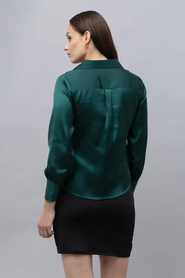 Green_Satin_Solid_Full_Sleeve_Spread_Collar_Hip_Length_Shirt_For_Women_&_Girls