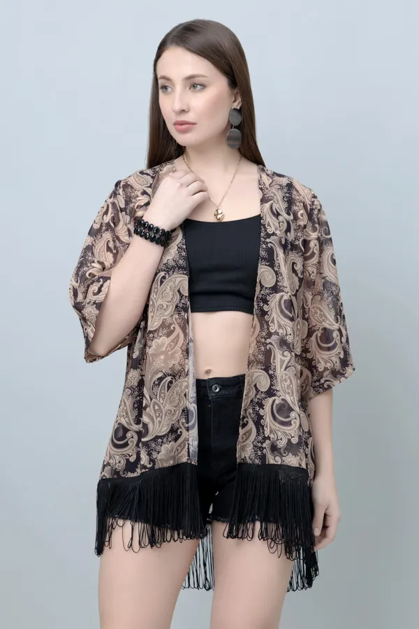 Black_&_Gold_Georgette_Abstract_3/4Th_Sleeve_Thigh_Length_Kimono_Style_Shrug_For_Women_&_Girls