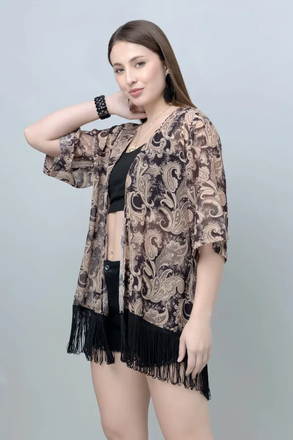 Black_&_Gold_Georgette_Abstract_3/4Th_Sleeve_Thigh_Length_Kimono_Style_Shrug_For_Women_&_Girls