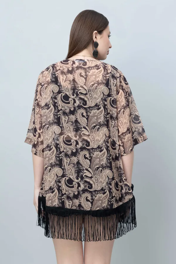 Black_&_Gold_Georgette_Abstract_3/4Th_Sleeve_Thigh_Length_Kimono_Style_Shrug_For_Women_&_Girls