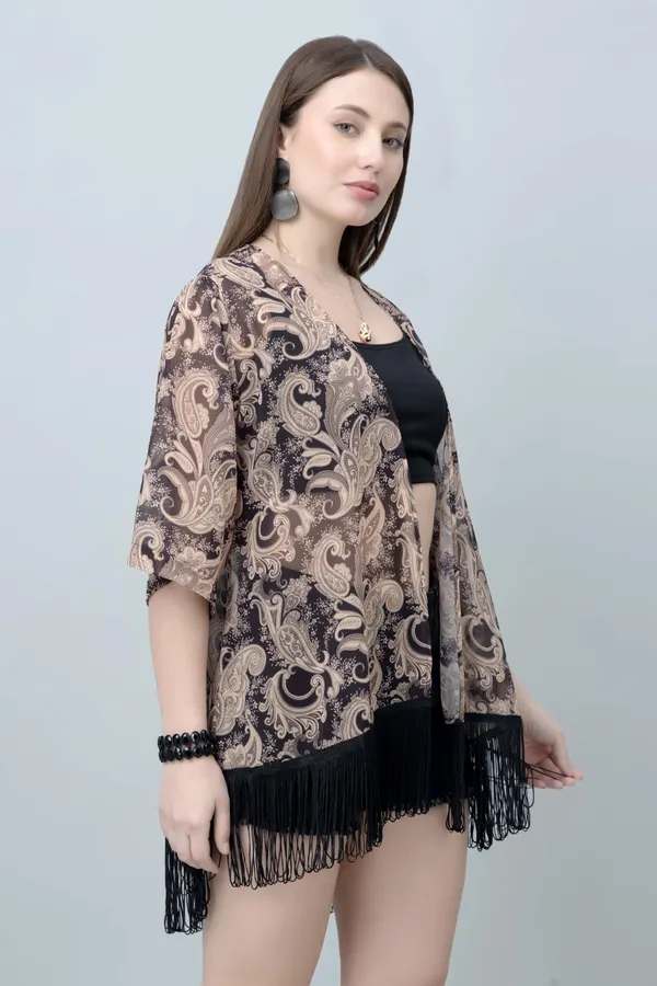 Black_&_Gold_Georgette_Abstract_3/4Th_Sleeve_Thigh_Length_Kimono_Style_Shrug_For_Women_&_Girls