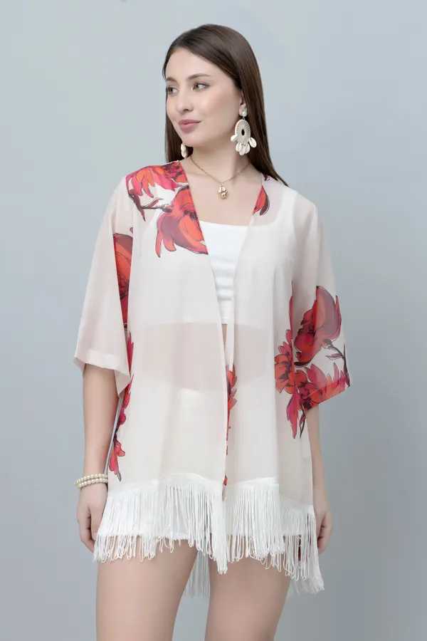 Red_&_White_Georgette_Abstract_3/4Th_Sleeve_Thigh_Length_Kimono_Style_Shrug_For_Women_&_Girls