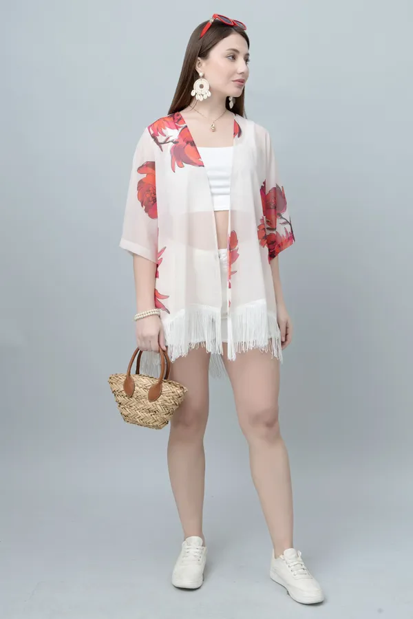 Red_&_White_Georgette_Abstract_3/4Th_Sleeve_Thigh_Length_Kimono_Style_Shrug_For_Women_&_Girls