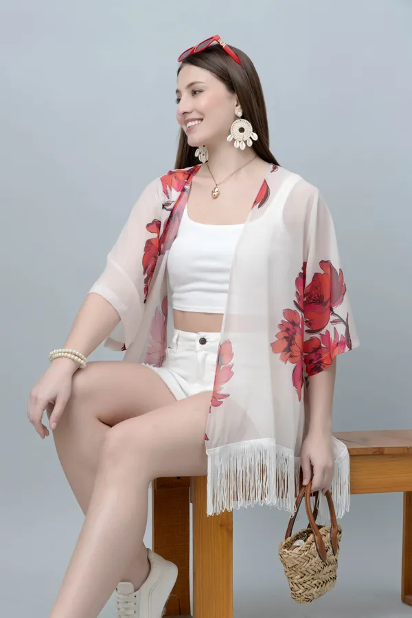 Red_&_White_Georgette_Abstract_3/4Th_Sleeve_Thigh_Length_Kimono_Style_Shrug_For_Women_&_Girls