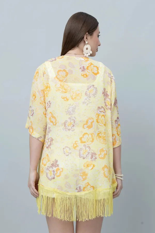 Yellow_&_Orange_Georgette_Floral_Print_3/4Th_Sleeve_Shrug_For_Women