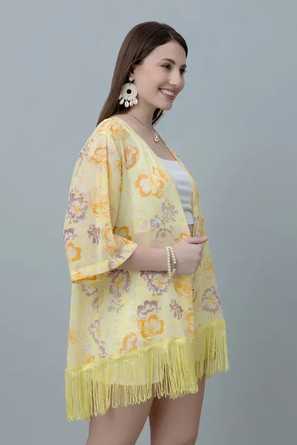Yellow_&_Orange_Georgette_Floral_Print_3/4Th_Sleeve_Shrug_For_Women