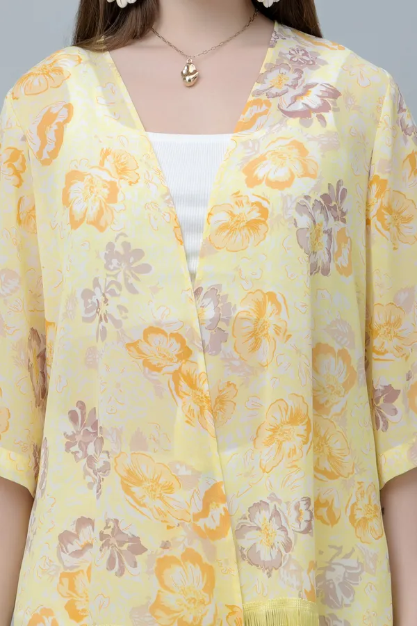 Yellow_&_Orange_Georgette_Floral_Print_3/4Th_Sleeve_Shrug_For_Women
