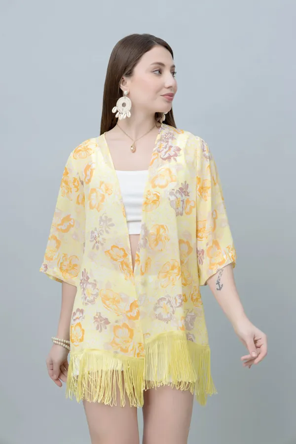 Yellow_&_Orange_Georgette_Floral_Print_3/4Th_Sleeve_Shrug_For_Women