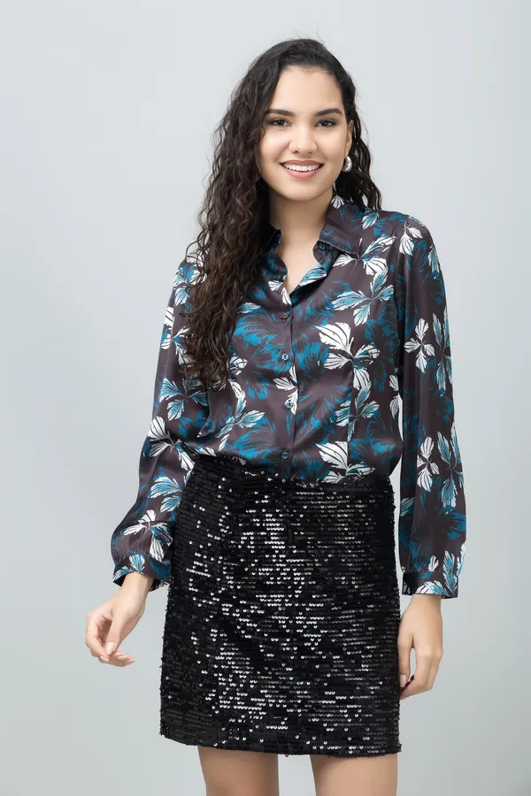 Blue_&_Black_Satin_Floral_Print_Full_Sleeve_Hip_Length_Shirt_For_Women