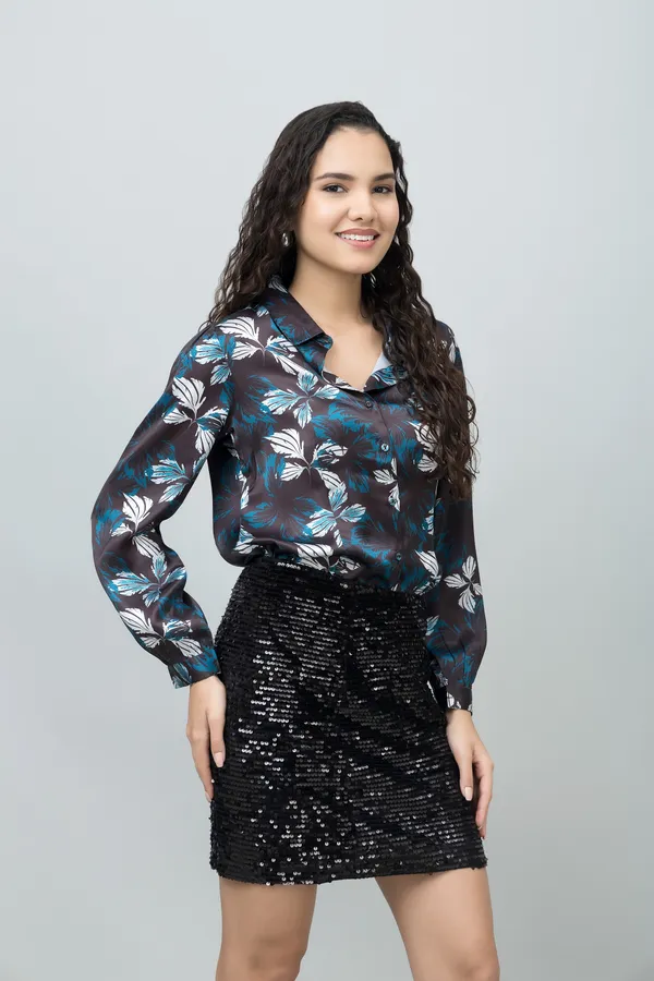 Blue_&_Black_Satin_Floral_Print_Full_Sleeve_Hip_Length_Shirt_For_Women