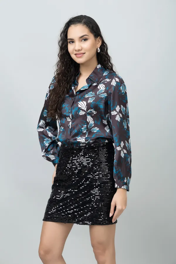 Blue_&_Black_Satin_Floral_Print_Full_Sleeve_Hip_Length_Shirt_For_Women