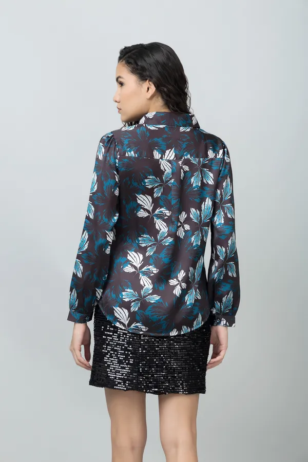 Blue_&_Black_Satin_Floral_Print_Full_Sleeve_Hip_Length_Shirt_For_Women
