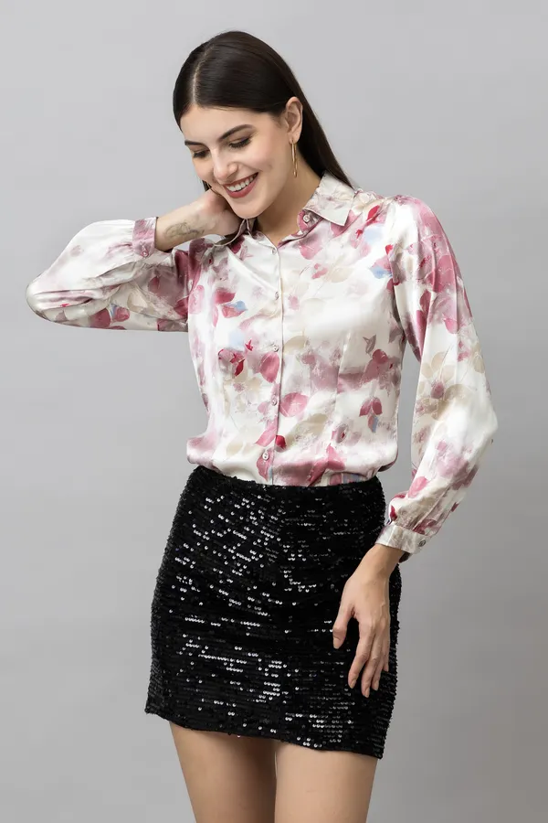White_&_Red_Satin_Printed_Full_Sleeve_Hip_Length_Shirt_For_Women