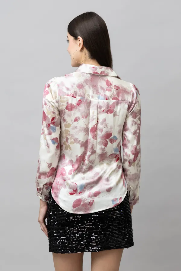 White_&_Red_Satin_Printed_Full_Sleeve_Hip_Length_Shirt_For_Women