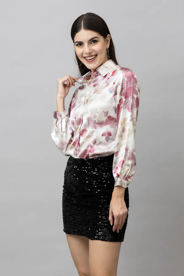 White_&_Red_Satin_Printed_Full_Sleeve_Hip_Length_Shirt_For_Women