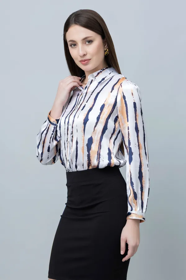 White_&_Blue_Satin_Striped_Full_Sleeve_Hip_Length_Shirt_For_Women