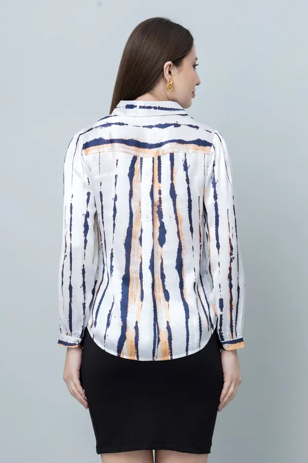 White_&_Blue_Satin_Striped_Full_Sleeve_Hip_Length_Shirt_For_Women