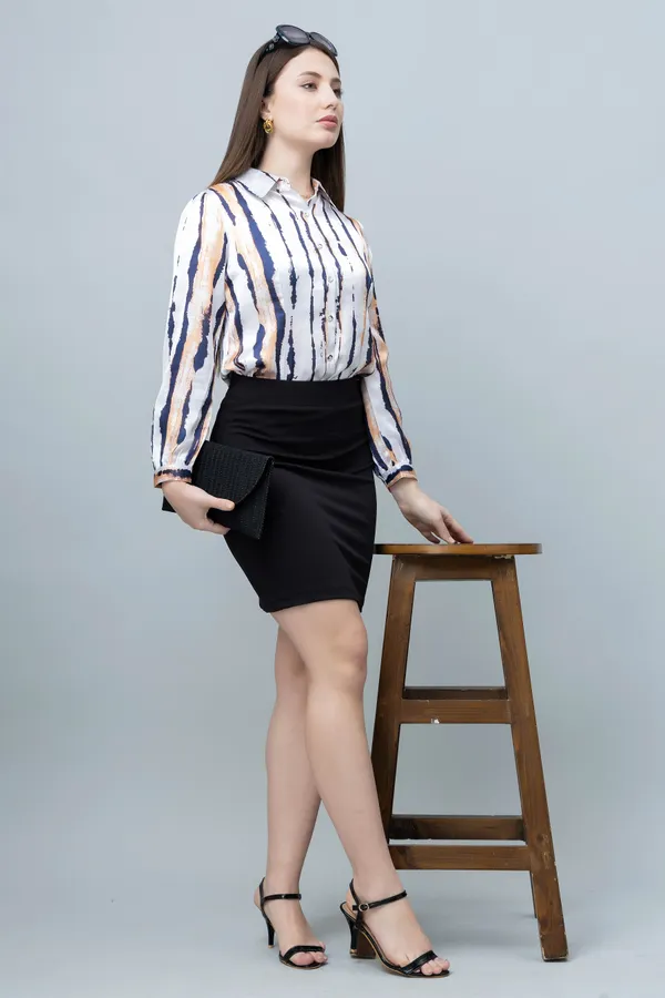 White_&_Blue_Satin_Striped_Full_Sleeve_Hip_Length_Shirt_For_Women