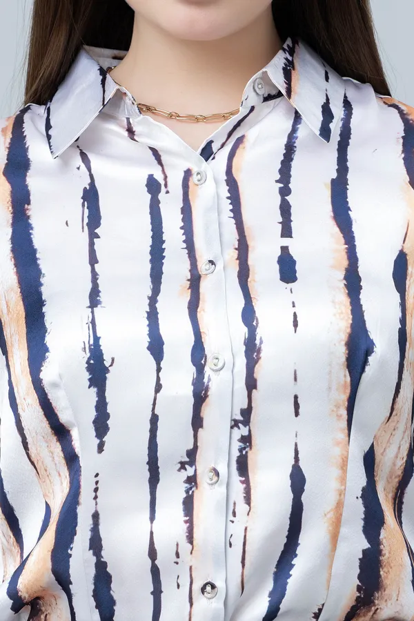 White_&_Blue_Satin_Striped_Full_Sleeve_Hip_Length_Shirt_For_Women