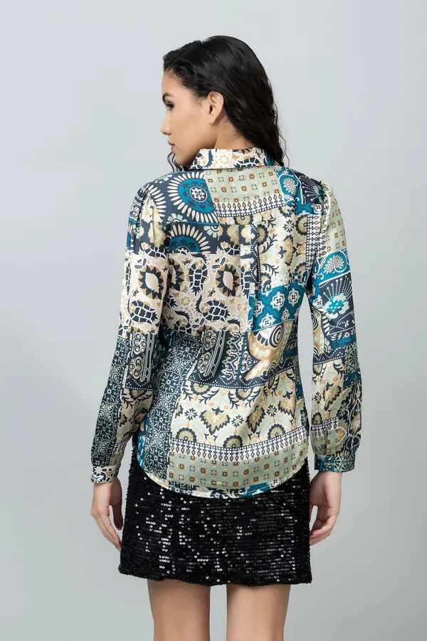 Blue_Satin_Printed_Full_Sleeve_Hip_Length_Shirt_For_Women