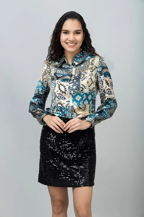 Blue_Satin_Printed_Full_Sleeve_Hip_Length_Shirt_For_Women
