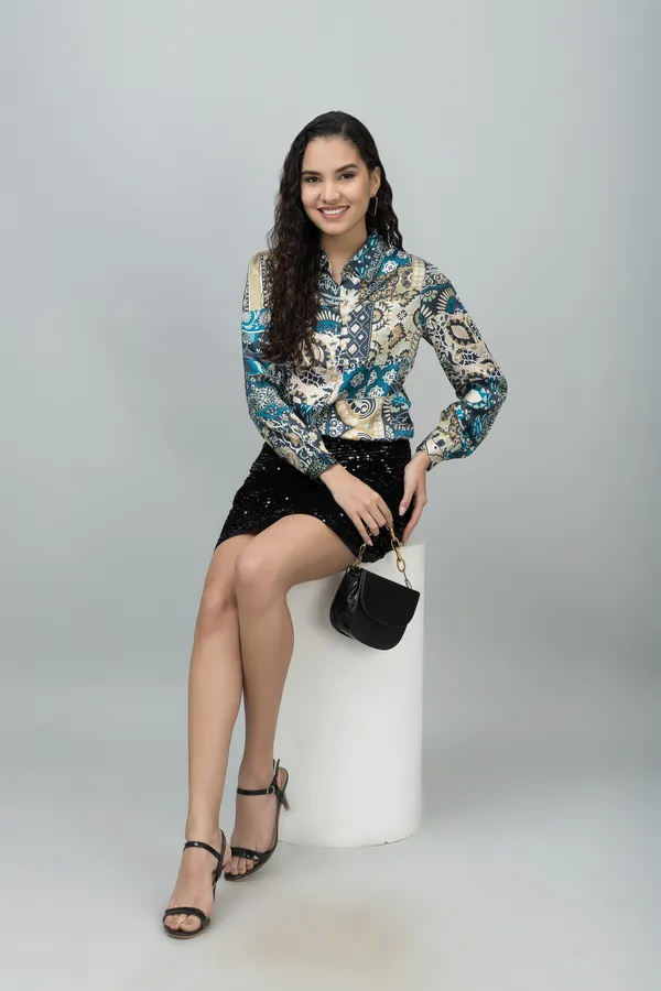 Blue_Satin_Printed_Full_Sleeve_Hip_Length_Shirt_For_Women