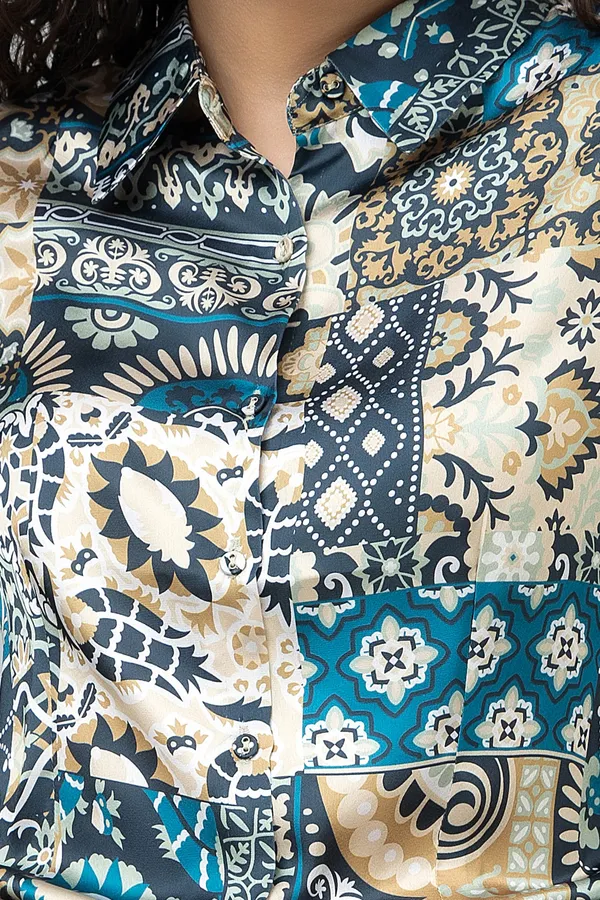 Blue_Satin_Printed_Full_Sleeve_Hip_Length_Shirt_For_Women