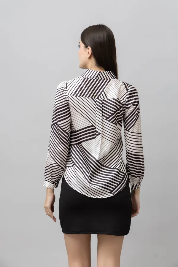 White_&_Black_Satin_Printed_Full_Sleeve_Hip_Length_Shirt_For_Women