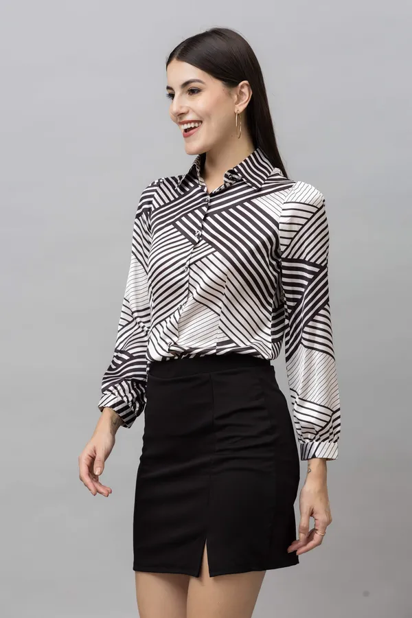 White_&_Black_Satin_Printed_Full_Sleeve_Hip_Length_Shirt_For_Women